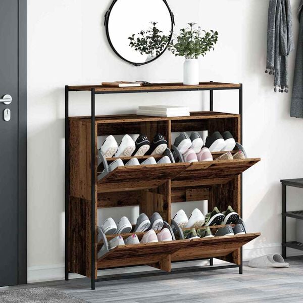 vidaXL Shoe Cabinet Old Wood 100 x 34 x 112 cm Engineered Wood