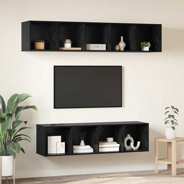 vidaXL TV Cabinet Set Wall-mounted 4 pcs Black Oak Engineered Wood