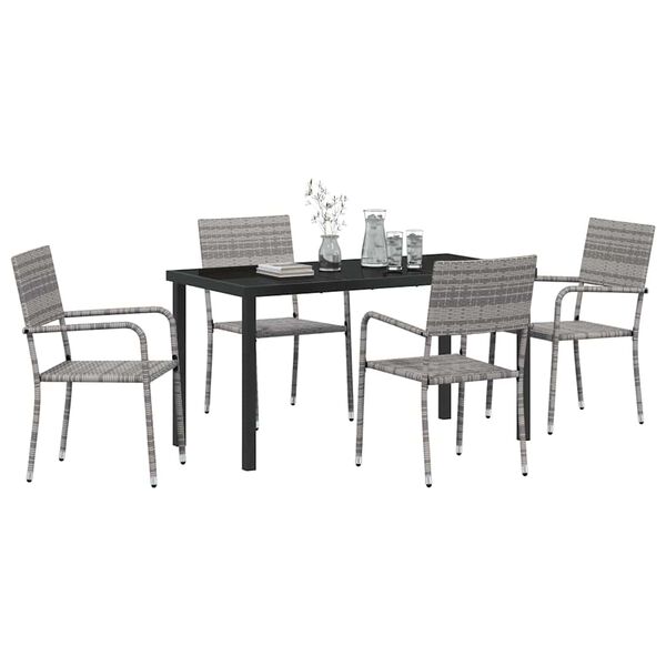 vidaXL Garden Dining Set with Cushion 5 pcs Grey Poly Rattan