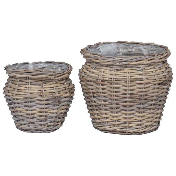 vidaXL Planter Basket with Storage 2 pcs Grey Lacak Rattan