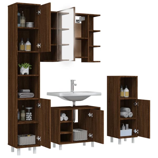 vidaXL 4 Piece Bathroom Cabinet Set Brown Oak Engineered Wood