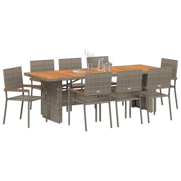 vidaXL Garden Dining Set 9 pcs Grey Poly Rattan