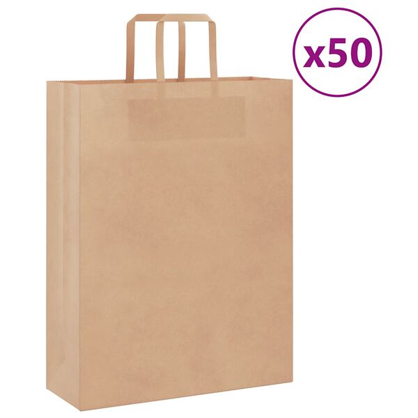 vidaXL Paper Bags 50 pcs with Handles Brown 32x12x42 cm