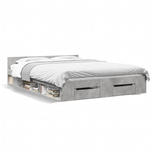 vidaXL Bed Frame with Drawers without Mattress Concrete Grey 160x200 cm