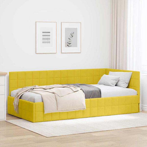 vidaXL Corner Bed Frame with Headboard Yellow 90 cm x 190 cm Velvet
