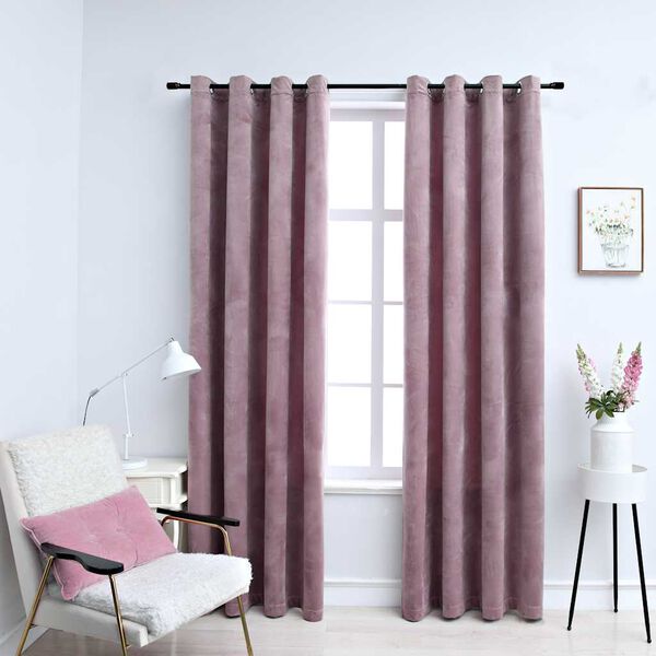 vidaXL Blackout Curtains with Rings 2pcs Velvet Antique Pink 140x225cm