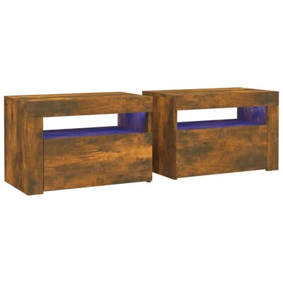 vidaXL Bedside Cabinets 2 pcs with LEDs Smoked Oak 60x35x40 cm