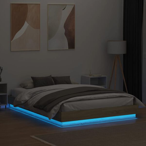 vidaXL Bed Frame with LED without Mattress Sonoma Oak 160x200 cm