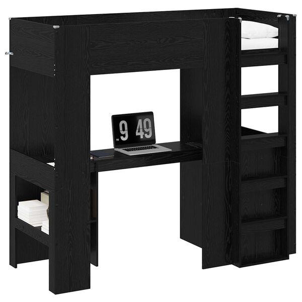 vidaXL Loft Bed Frame with Desk Black Oak 75 x 190 cm Engineered Wood