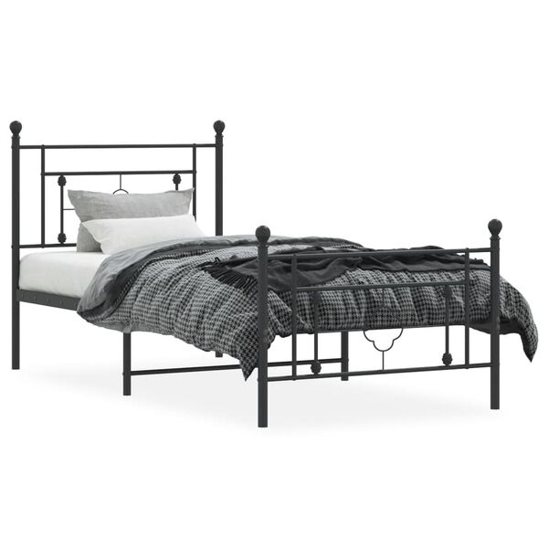 vidaXL Metal Bed Frame without Mattress with Footboard Black 100x190cm