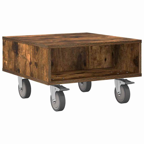 vidaXL Side Table with Wheels Smoked Oak 50.5 x 50 x 30 cm