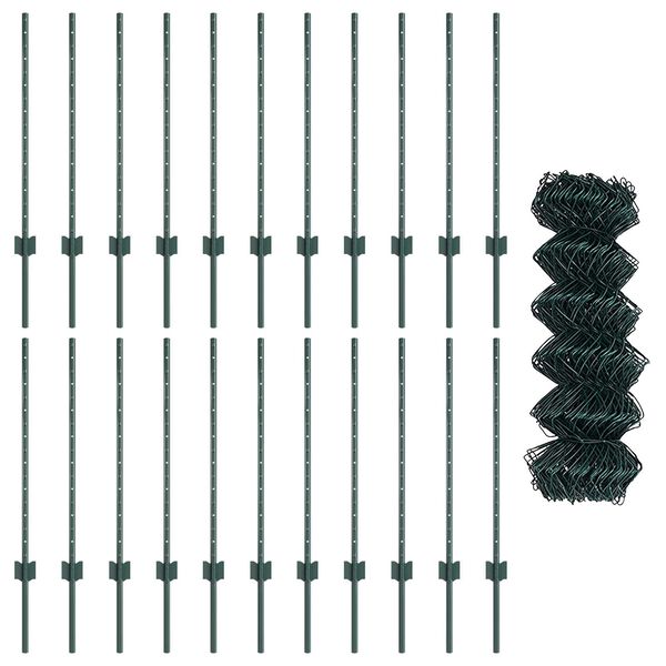 vidaXL Fence and Post Green 0.8 x 25 m Steel