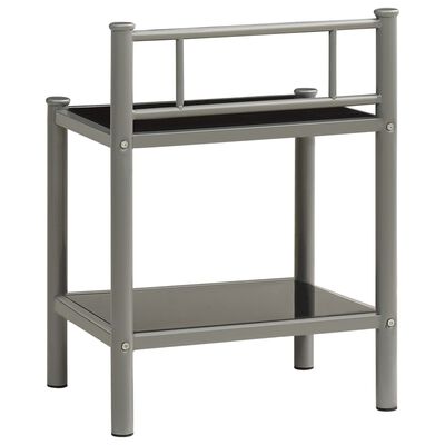 vidaXL Bedside Cabinet Grey and Black 45x34.5x60.5 cm Metal and Glass