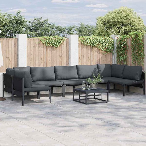 vidaXL Garden Sofa Set with Cushion 8 pcs Black Steel