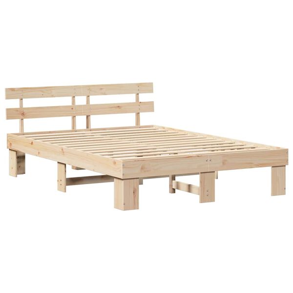 vidaXL Bed Frame with Headboard Natural 150 x 200 cm Solid Pine Wood