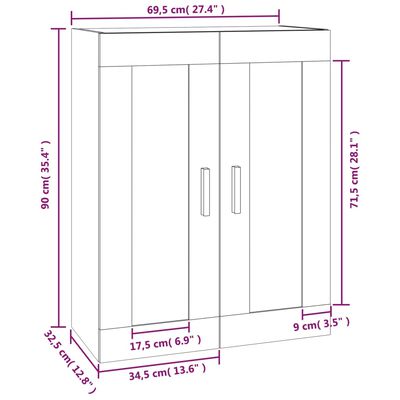 vidaXL Wall Cabinet White 69.5x32.5x90 cm Engineered Wood