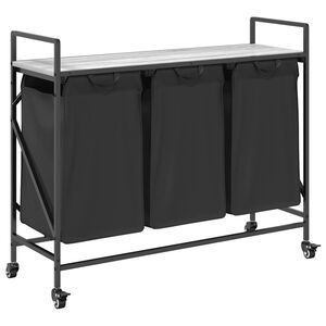 vidaXL Laundry Basket 3 Compartments with Wheels Grey Sonoma
