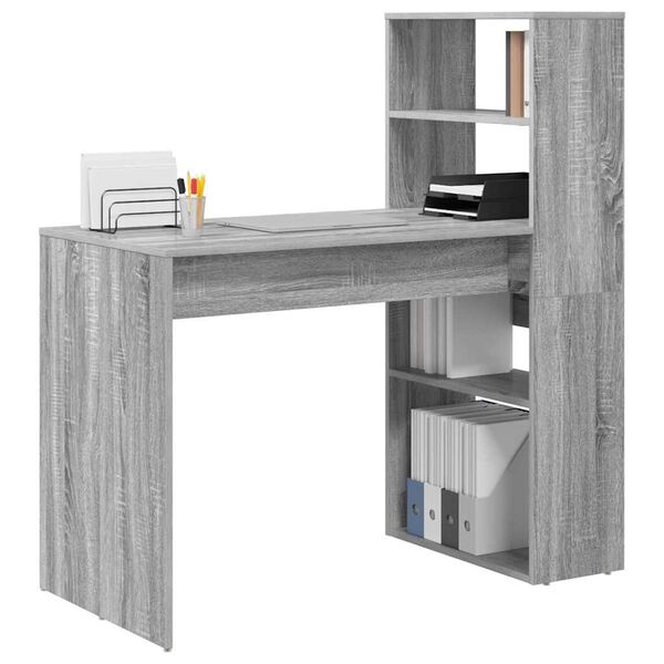 vidaXL Desk with Shelf Grey Sonoma 113 x 54 x 120 cm Engineered Wood