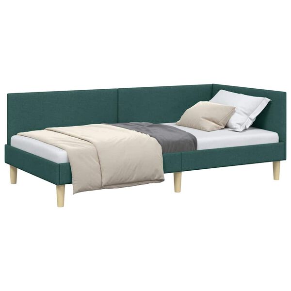 vidaXL Corner Bed Frame Dark Green 100 cm x 200 cm Velvet