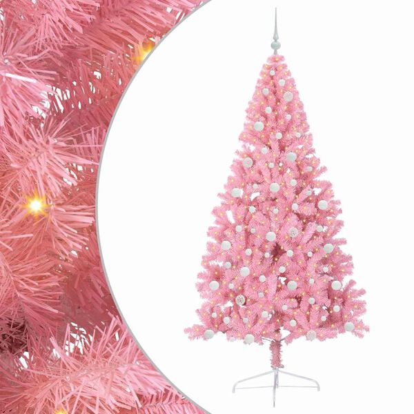 vidaXL Artificial Pre-lit Christmas Tree with 300 LEDs Pink 210 cm PVC
