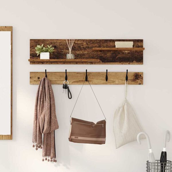 vidaXL Wall-Mounted Coat Rack Old Wood 90 x 15 x 36 cm Engineered wood