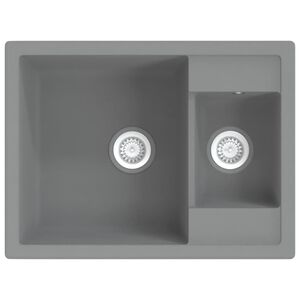 vidaXL Kitchen Sink with Overflow Hole Double Basins Grey Granite