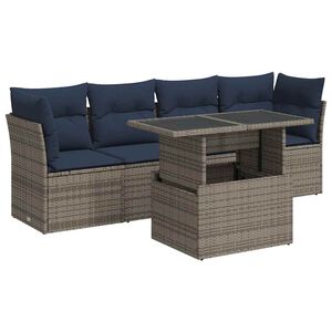 vidaXL 5 Piece Garden Sofa Set with Cushions Grey Poly Rattan Acacia