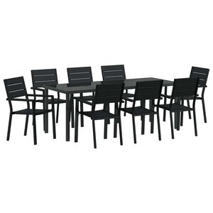 vidaXL Garden Dining Set 9 pcs Black Powder-Coated Steel