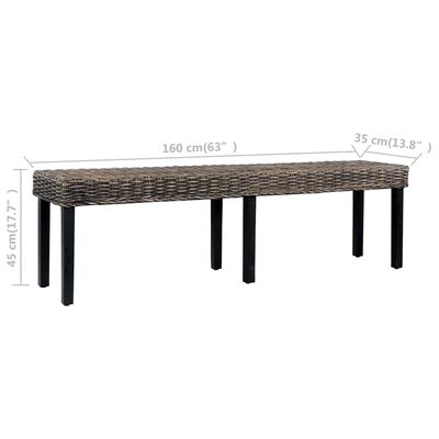 vidaXL Bench 160 cm Black Natural Kubu Rattan and Solid Mango Wood