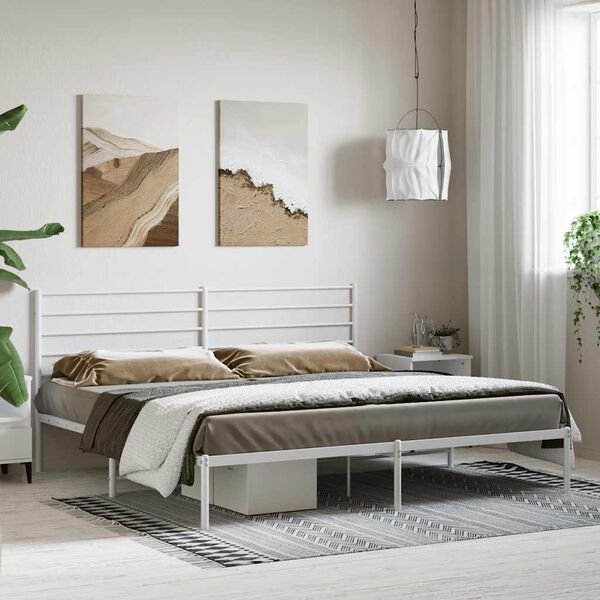 vidaXL Metal Bed Frame without Mattress with Headboard White 180x200cm
