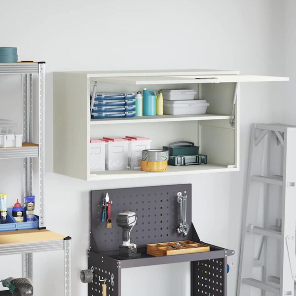 vidaXL Wall Cabinet for Garage with Gas-lift Door White