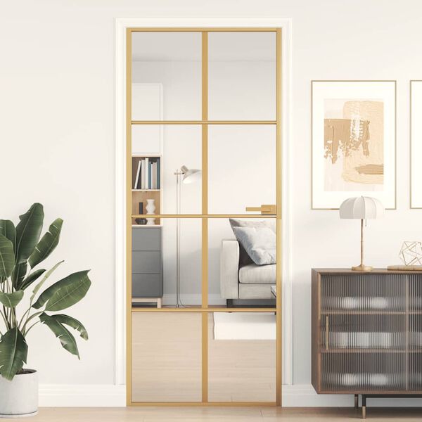 vidaXL Interior Door Slim Golden 83x201.5 cm Tempered Glass and Aluminium