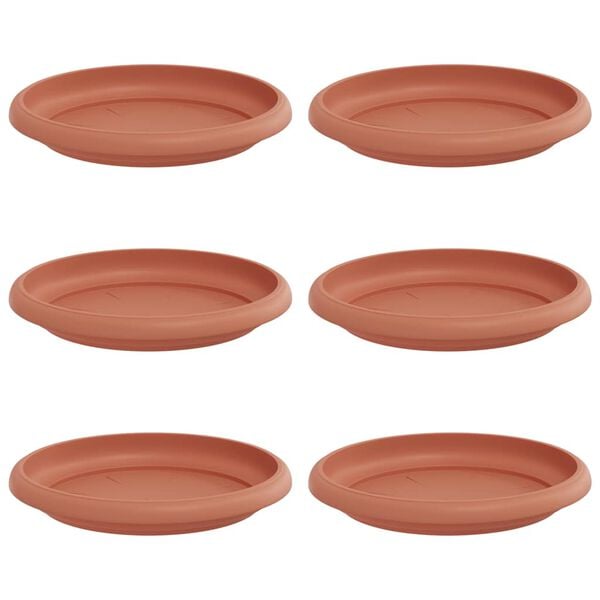 vidaXL Round Flower Tray 6 pcs Brick Red &Oslash; 14 x 2 cm Plastic