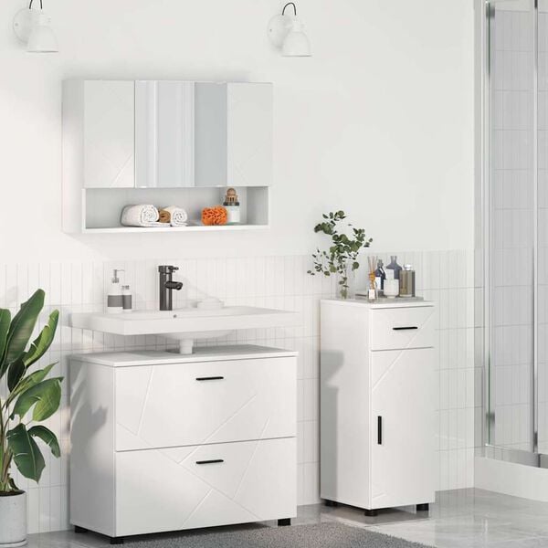 vidaXL Bathroom Furniture Set 3 pcs White Engineered Wood and Metal
