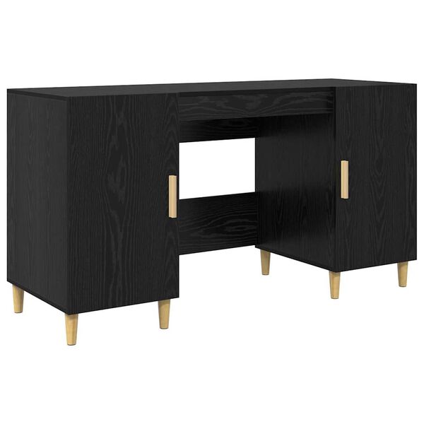 vidaXL Desk with Shelf Black Oak 140 x 50 x 75 cm Engineered Wood