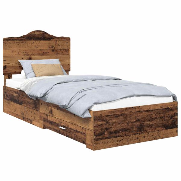 vidaXL Bed Frame with Headboard Old Wood 90 x 200 cm Engineered Wood