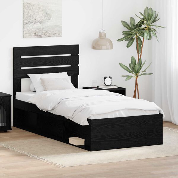 vidaXL Bed Frame with Headboard Black 100 x 200 cm Solid Pine Wood