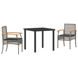 vidaXL Garden Dining Set 3 pcs Grey Poly Rattan