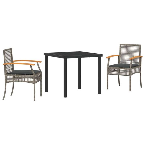 vidaXL Garden Dining Set 3 pcs Grey Poly Rattan
