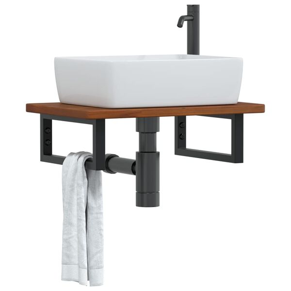 vidaXL Basin Shelf Wall Mounted Steel and Solid Wood Oak