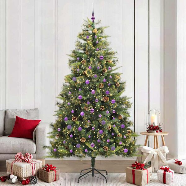 vidaXL Artificial Hinged Christmas Tree with Cones Green 240 cm