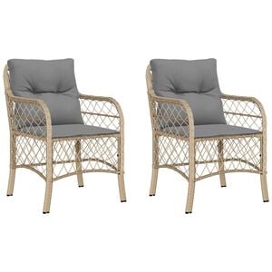 vidaXL Garden Chair | Set of 2 | Mix beige for chair, Light grey for cushion