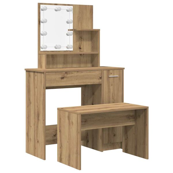 vidaXL Dressing Table Set with LED Artisan Oak Engineered Wood