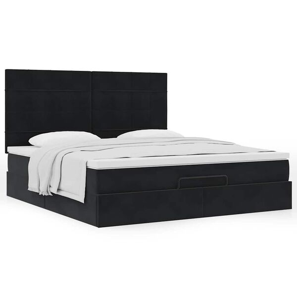 vidaXL Ottoman Bed with Mattresses Black 180x200cm Velvet