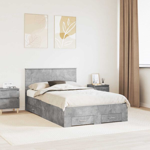 vidaXL Bed Frame Concrete Grey 135 x 190 cm Engineered Wood