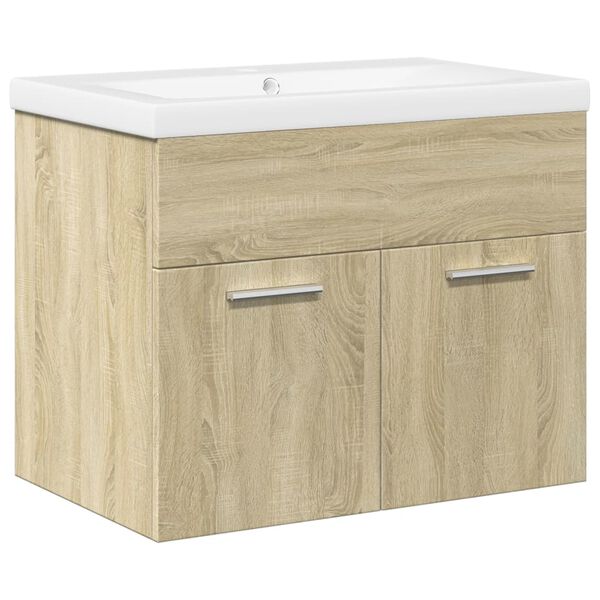 vidaXL Bathroom Sink Cabinet with Built-in Basin Sonoma Oak