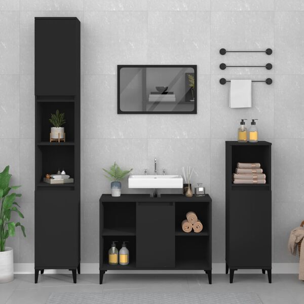vidaXL 2 Piece Bathroom Furniture Set Black Engineered Wood