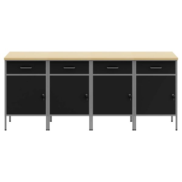 vidaXL Work Cabinet with Drawer 4 pcs Black and Grey 200 x 55 x 85 cm