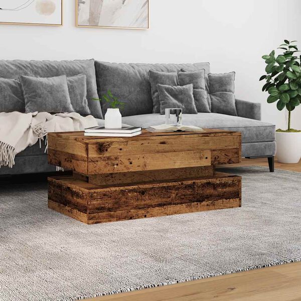 vidaXL Coffee Table with LED Lights Old Wood 90x50x40 cm