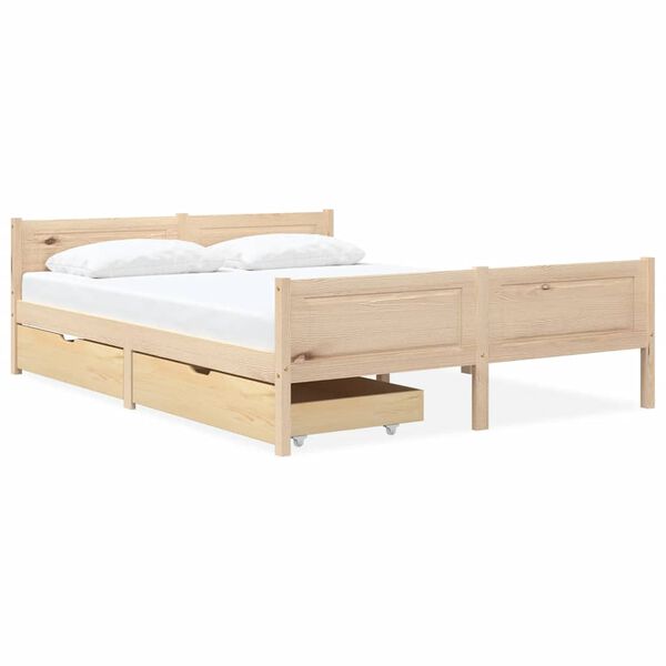 vidaXL Bed Frame without Mattress with 2 Drawers Solid Wood 160x200 cm